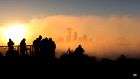 Sunrise over fog-filter Seattle